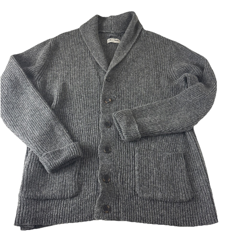 Line of Trade Cardigan Mens L Gray 100% Shetland Wool Shawl Collar Sweater